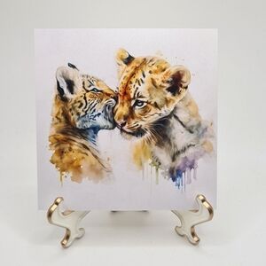4x4 Baby Tigers Watercolor Oil Painting Print  Tiger Cubs Art